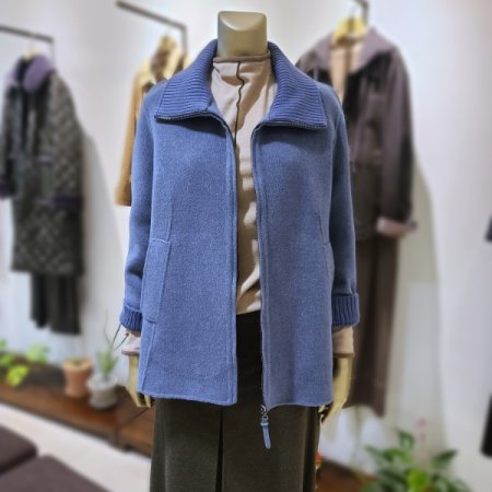 니트카라배색지퍼코트2color