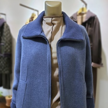 니트카라배색지퍼코트2color