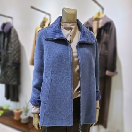 니트카라배색지퍼코트2color