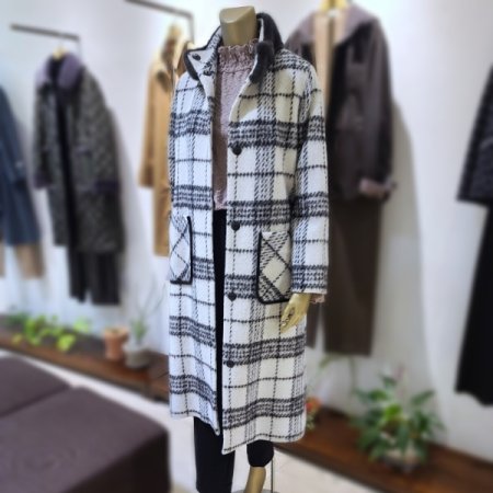 밍크퍼체크롱코트