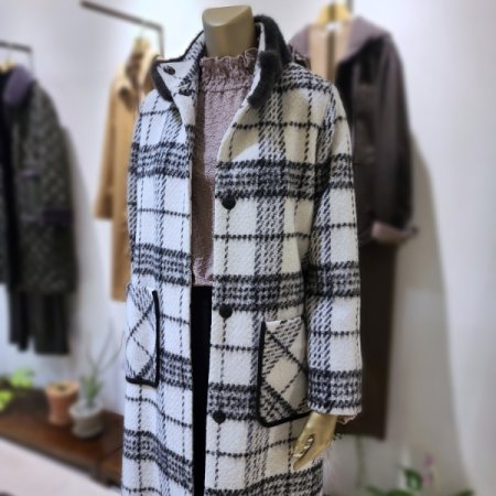 밍크퍼체크롱코트