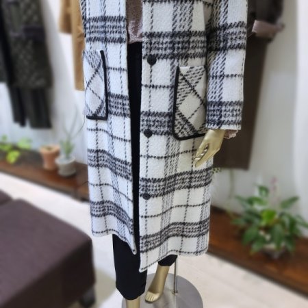 밍크퍼체크롱코트