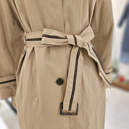 뒷트임 스티치 데님 롱 트렌치코트