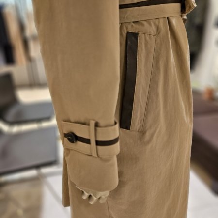 뒷트임 스티치 데님 롱 트렌치코트