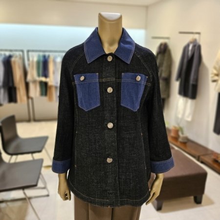 배색원단 데님 재킷