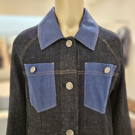 배색원단 데님 재킷