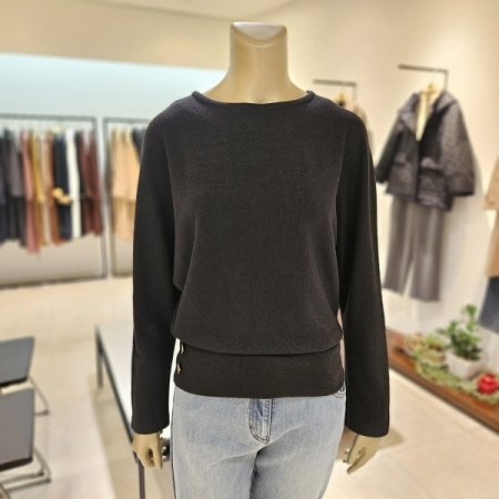 메탈사 혼방 밑단시보리 단추 티셔츠