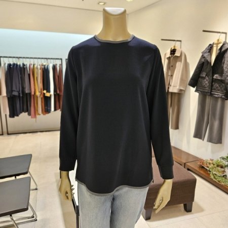 컬러배색 소매 시보리 블라우스