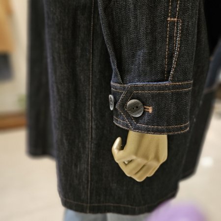 탈착니트후드 데님 롱자켓