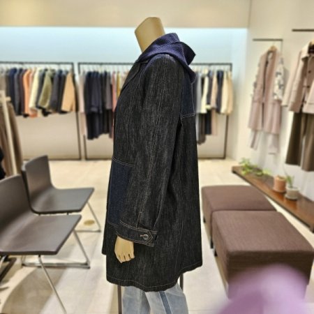 탈착니트후드 데님 롱자켓