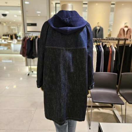 탈착니트후드 데님 롱자켓