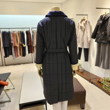 소매배색 벨트 누빔 롱코트