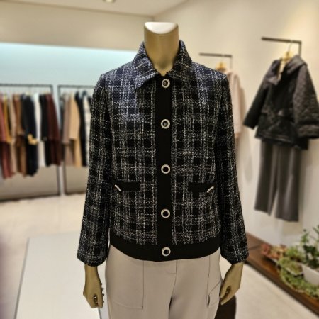 카라 체크 트위드 재킷