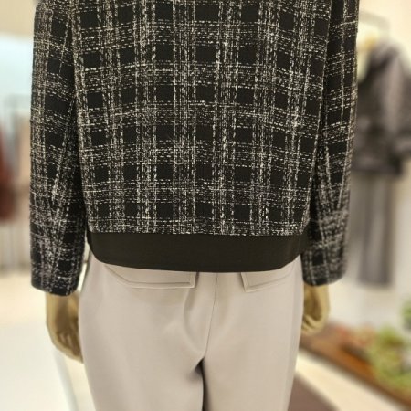 카라 체크 트위드 재킷