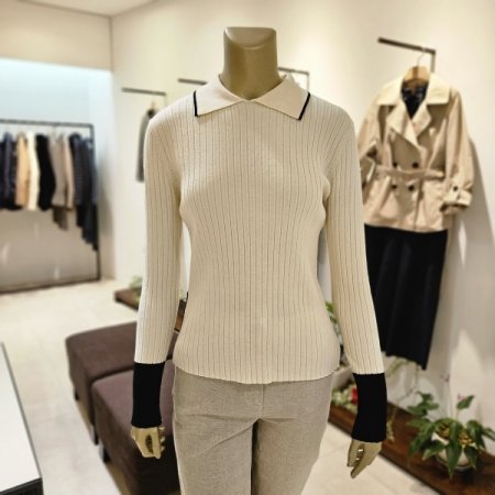 골지 컬러배색 카라니트