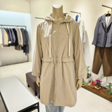 허리 스트링 후드 롱점퍼