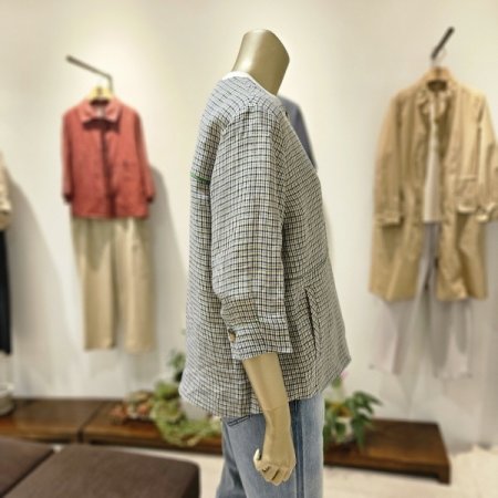 잔체크 라운드 마 재킷