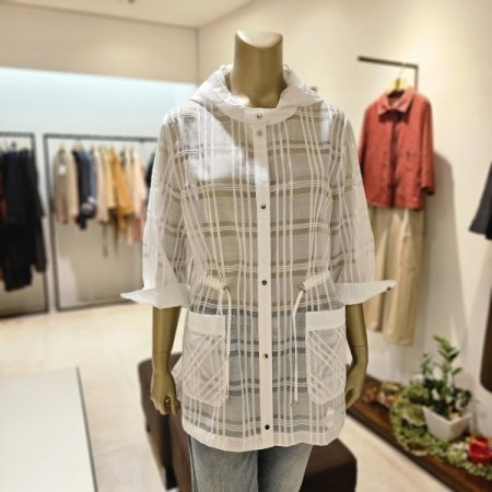 시스루 체크 롱 점퍼