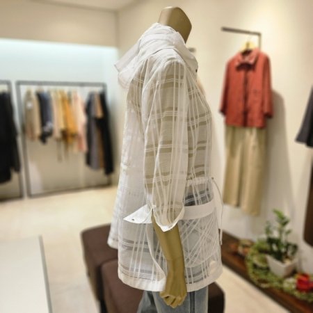 시스루 체크 롱 점퍼