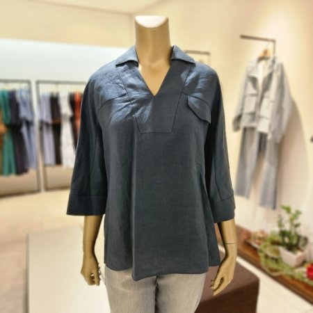 브이넥카라 마 블라우스