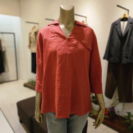 브이넥카라 마 블라우스