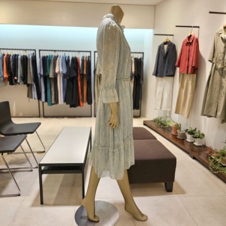 7부소매 쉬폰 플라워 롱 원피스