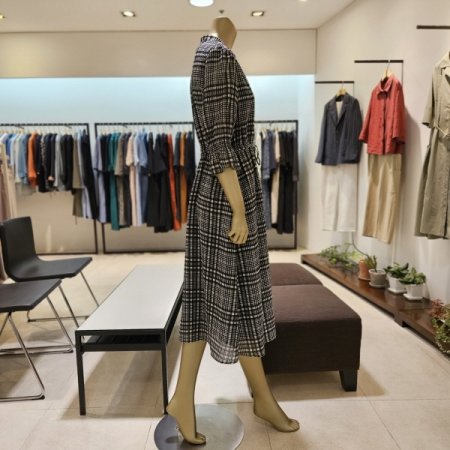 지지미 체크 롱 원피스