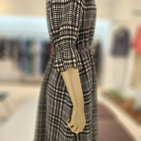 지지미 체크 롱 원피스