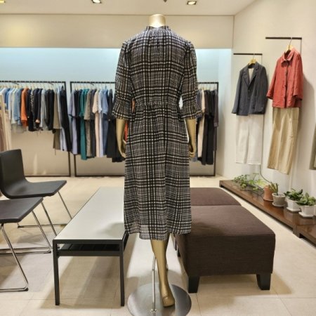 지지미 체크 롱 원피스