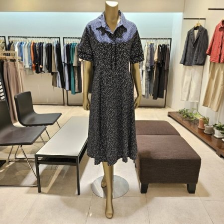 뒷밴딩 도트 카라원피스