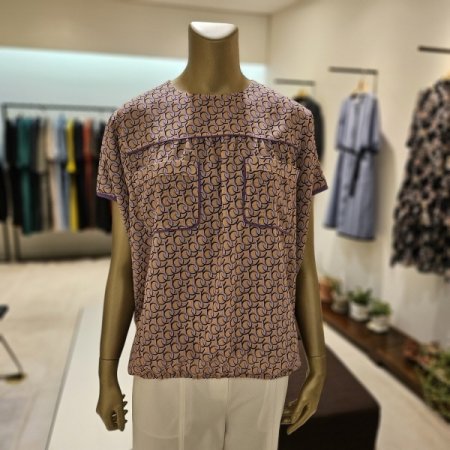 양포켓 캡소매 블라우스