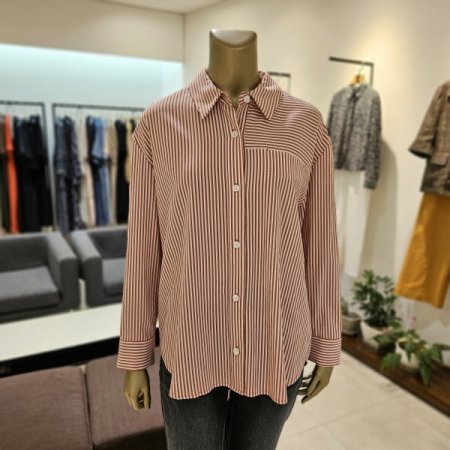 스트라이프 쿨 긴팔 블라우스