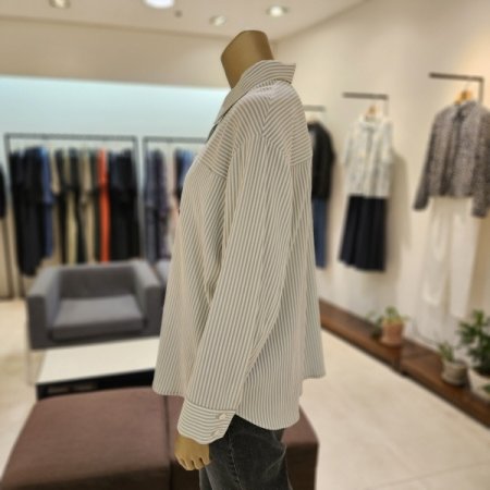 스트라이프 쿨 긴팔 블라우스