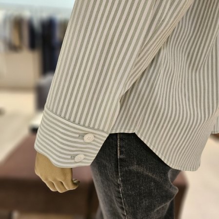 스트라이프 쿨 긴팔 블라우스