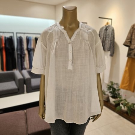 스티치 브이넥 반팔 블라우스