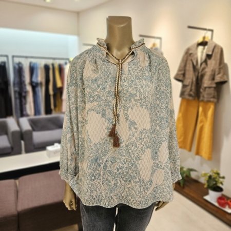 꼬임 스트랩 프린트 블라우스