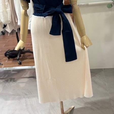 배색 리본 롱원피스