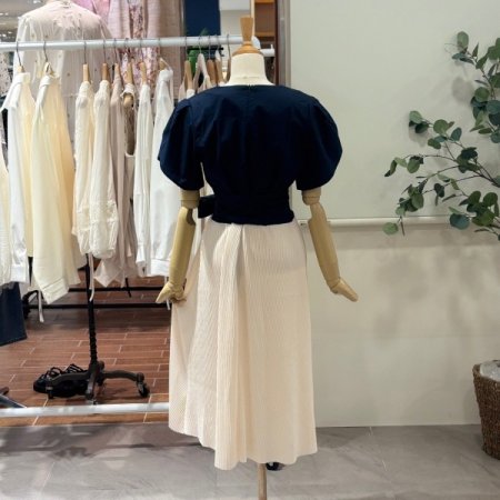 배색 리본 롱원피스