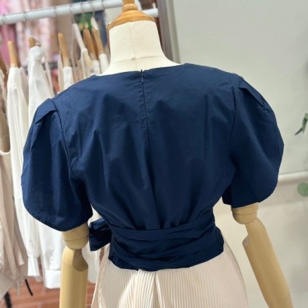 배색 리본 롱원피스