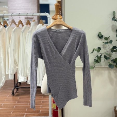 브이넥 골지 랩니트