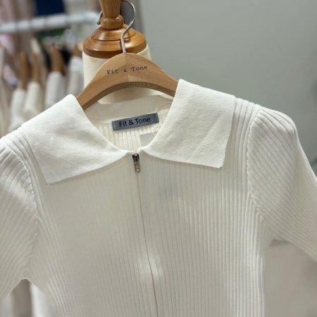 반팔 골지 니트 집업