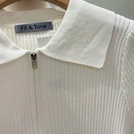 반팔 골지 니트 집업