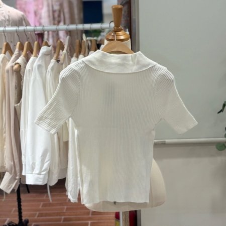 반팔 골지 니트 집업