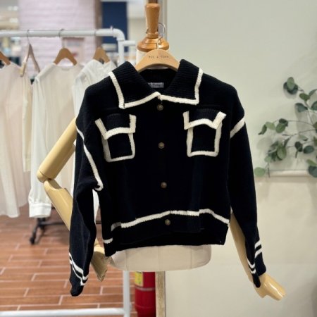 투포켓 크롭 카라가디건