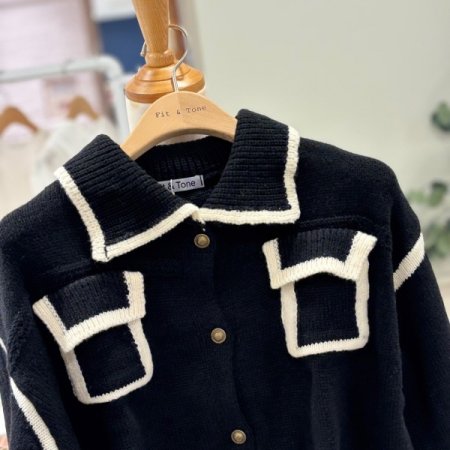 투포켓 크롭 카라가디건