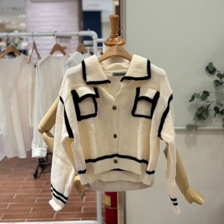 투포켓 크롭 카라가디건