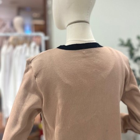배색라인 가디건 세트