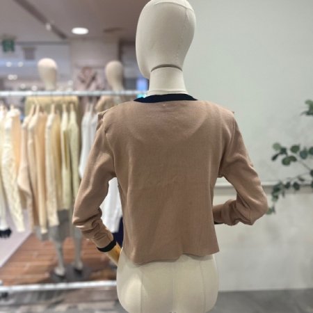 배색라인 가디건 세트