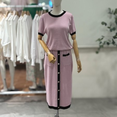 라인배색 스커트 상하세트