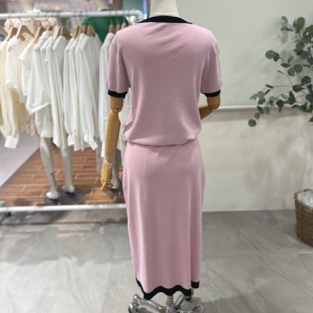 라인배색 스커트 상하세트